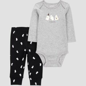 Carters Just One You Baby 3M Ghost Boo Crew 2pc Bodysuit Pant Set Gray Halloween